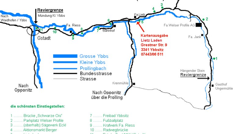 Revier&uuml;bersicht Fliegenfischen Ybbsitz, &copy; Lietz Laden