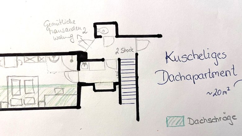 Skizze Grundriss Kuscheliges Dachaparment, © Grasberger