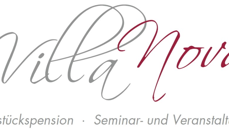 Logo der Villa Nova mit Schriftzug und Beschreibung als Fr&uuml;hst&uuml;ckspension und Seminarhaus.
